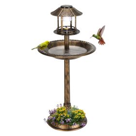 Antique Outdoor Bird Bath with Fleur-de-Lis Accents, Weather & Frost Resistant Resin Garden Decoration, Sturdy Base with Stakes, Easy Assembly