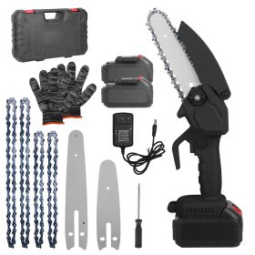 Electric Mini Chainsaw Portable Handheld Cordless Small Chain Saw Battery Powered with 2Pcs 2200mAh Rechargeable Batteries 4in/6in Chains for Pruning (Option: Black)