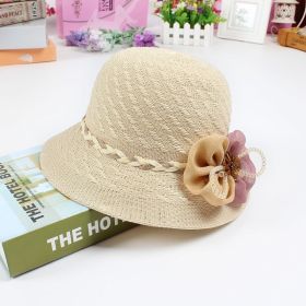 Women Sun Hat; Flower Decor Easter Elegant Straw Hat Outdoor Sunscreen Foldable Vacation Beach Bucket Hats (Color: Beige)